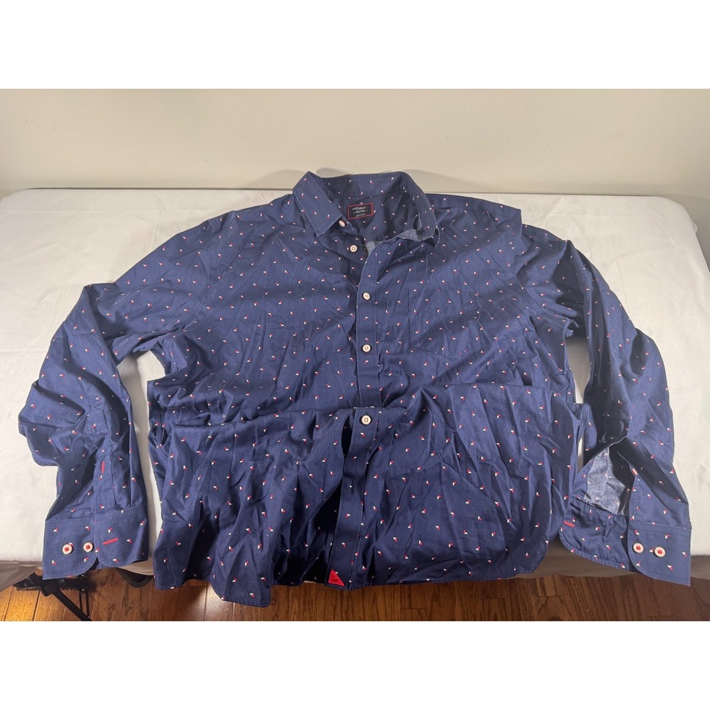 UNTUCKit Mens XX-Large Navy Blue Triangle Print Wrinkle Free Button Down Shirt